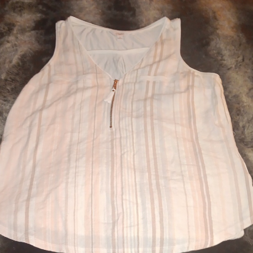 Candie's White and Tan Striped Tank Top
